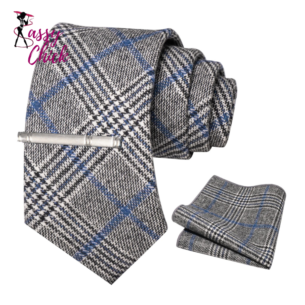 Cashmere Wool 8cm Men Striped Plaid Necktie Sassy Chick Logo
