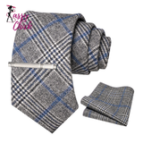 Cashmere Wool 8cm Men Striped Plaid Necktie Sassy Chick Logo