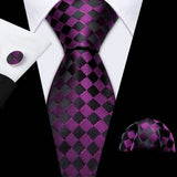 Purple Casual Novelty Paisley Pocket Square Cufflinks Necktie Set
