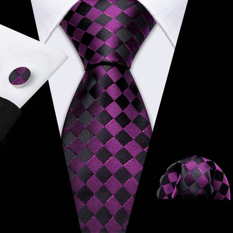 Purple Casual Novelty Paisley Pocket Square Cufflinks Necktie Set