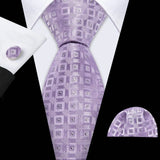 Purple Casual Novelty Paisley Pocket Square Cufflinks Necktie Set