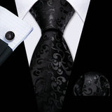 Black Casual Novelty Paisley Pocket Square Cufflinks Necktie Set