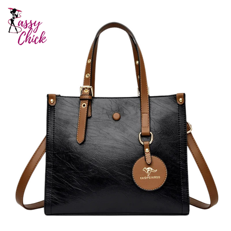 Casual Vintage Tote Hand Bag Leather Sassy Chick Logo