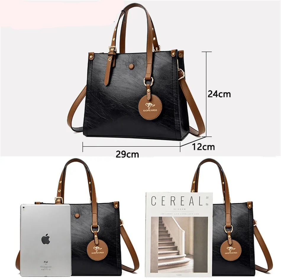 Casual Vintage Tote Hand Bag Leather Size