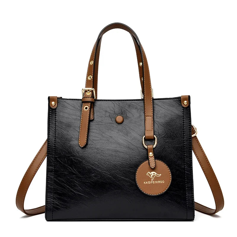 black brown Casual Vintage Tote Hand Bag Leather