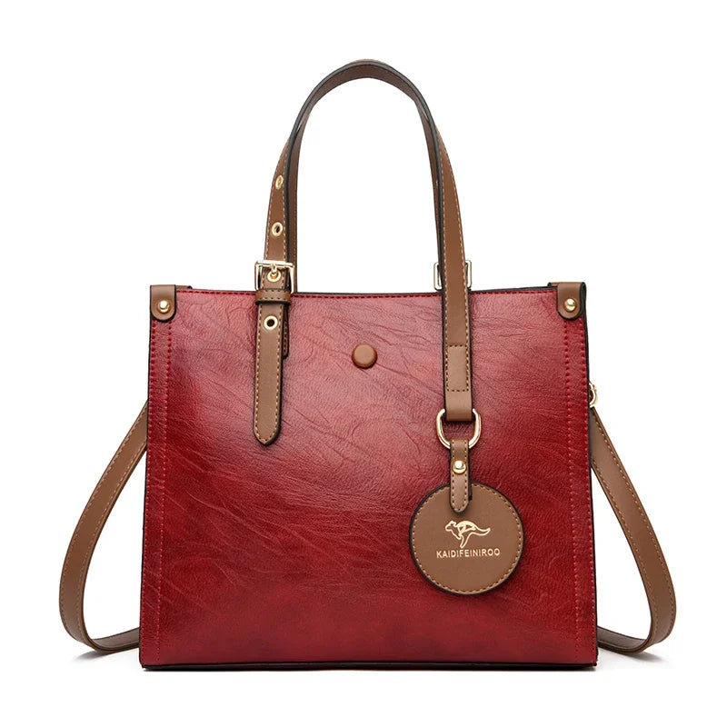 red brown Casual Vintage Tote Hand Bag Leather