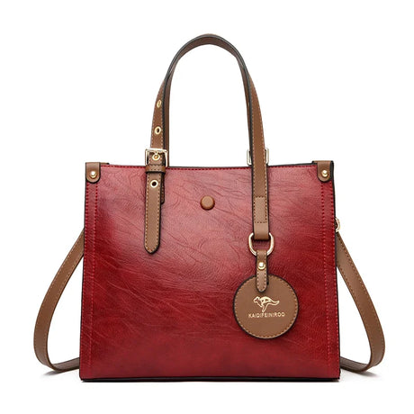 red brown Casual Vintage Tote Hand Bag Leather