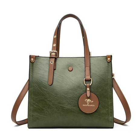 green brown Casual Vintage Tote Hand Bag Leather
