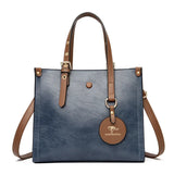blue brown Casual Vintage Tote Hand Bag Leather