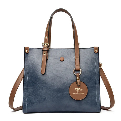 blue brown Casual Vintage Tote Hand Bag Leather