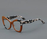 Cat-eye Patchwork Plate Eyewear black and white/ brown frame