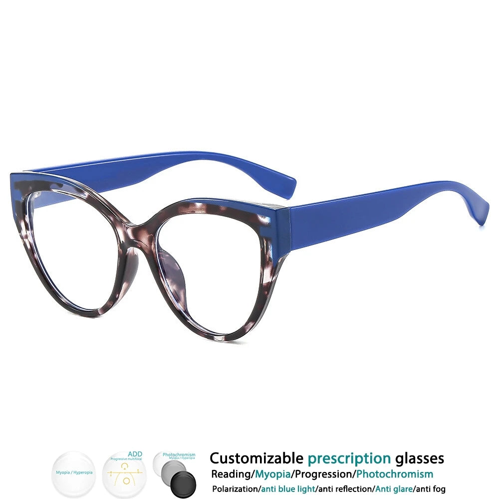 Blue Cat Eye Anti Blue Light  Color-blocked Glasses