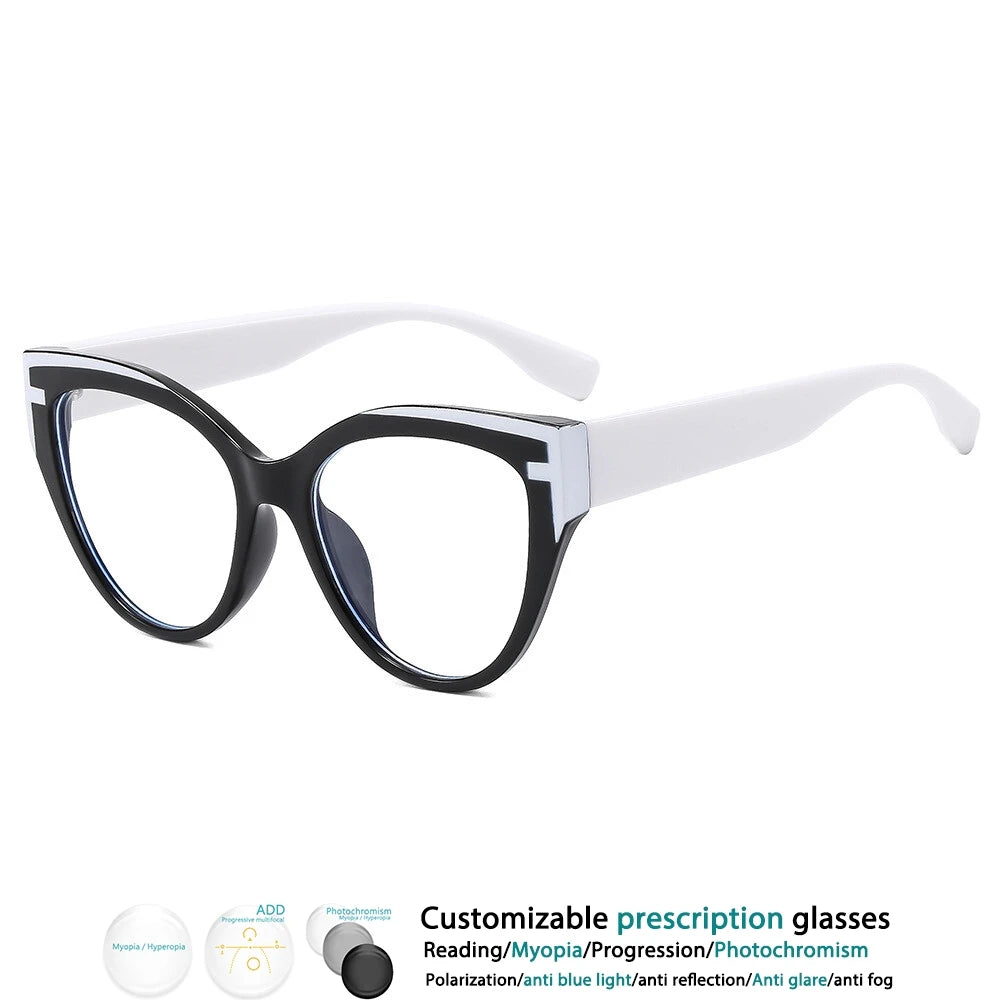 Black White Cat Eye Anti Blue Light  Color-blocked Glasses