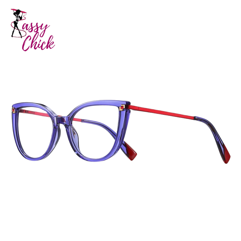 Cat Eye Anti Blue Light Customizable Prescription Eyeglasses Sassy Chick Logo