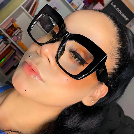 Model Using Cat Eye Anti Blue Light Oversized Reading Eyeglasses