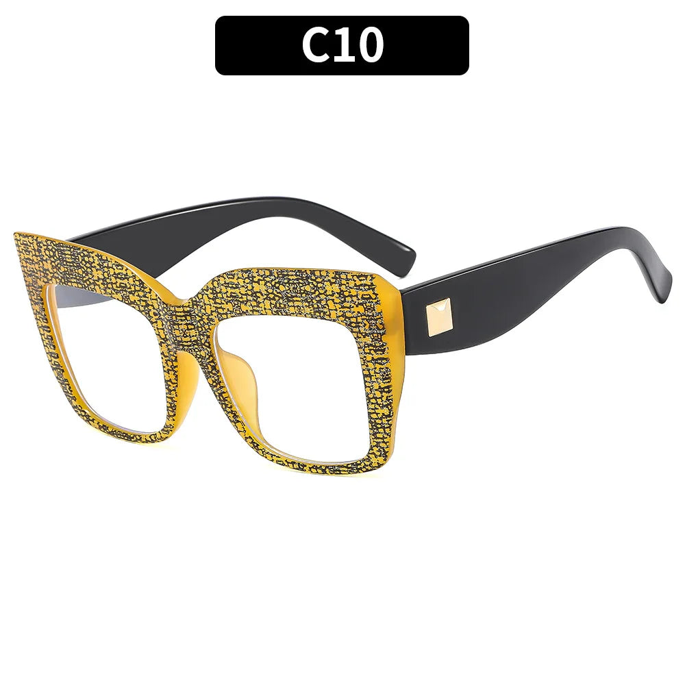 Yellow Black Cat Eye Anti Blue Light Oversized Reading Eyeglasses