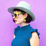 model using multi-color  cat-eye Barbie big frame sunglasses