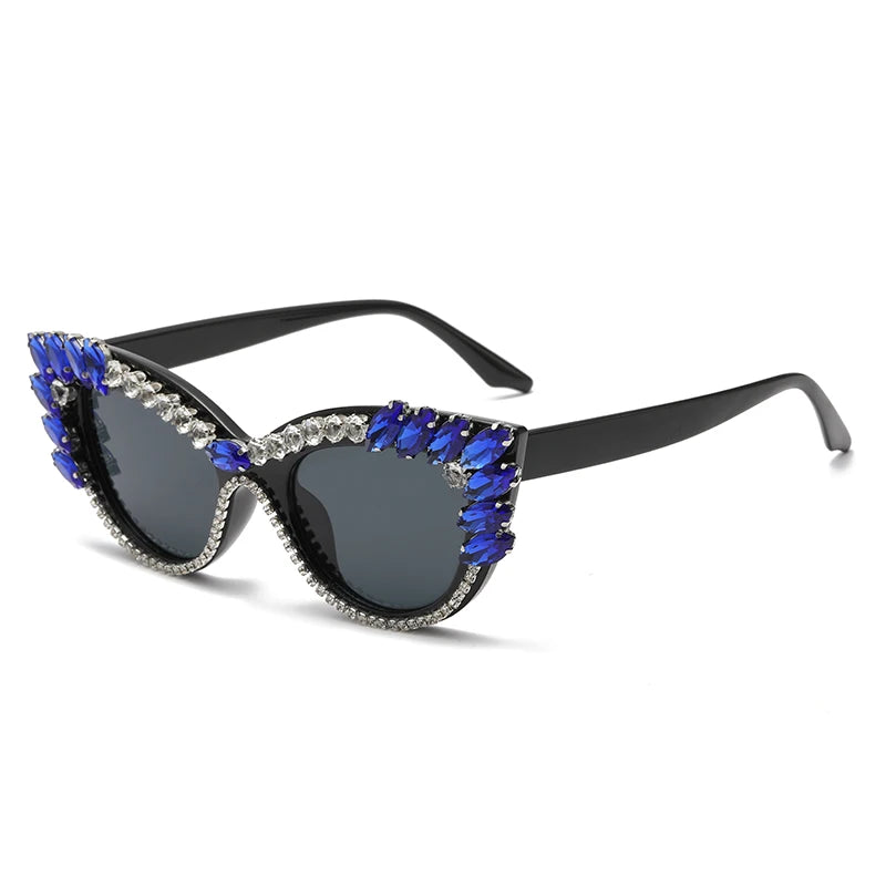 cat-eye colorful big diamond sunglasses blue