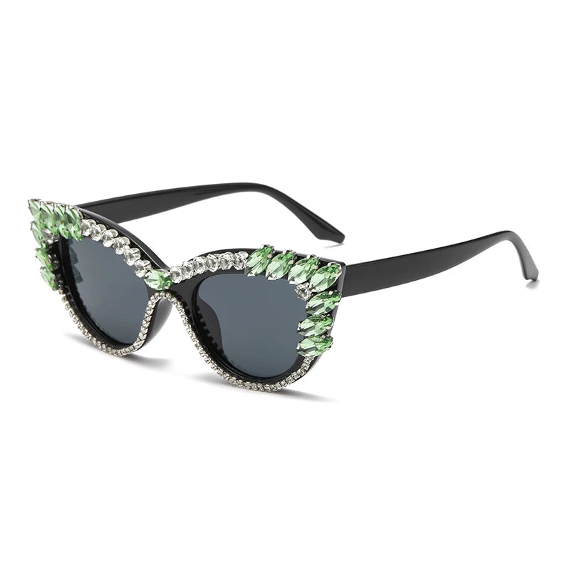 cat-eye colorful big diamond sunglasses green