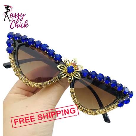 Cat Eye Crystal Flower Sunglasses Sassy Chick Logo