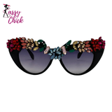 Cat Eye Embellished Sunglasses Sassy Chick Logo
