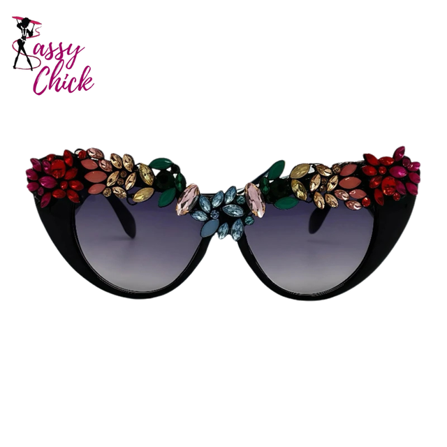 Cat Eye Embellished Sunglasses Sassy Chick Logo
