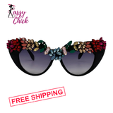 Cat Eye Embellished Sunglasses Sassy Chick Logo