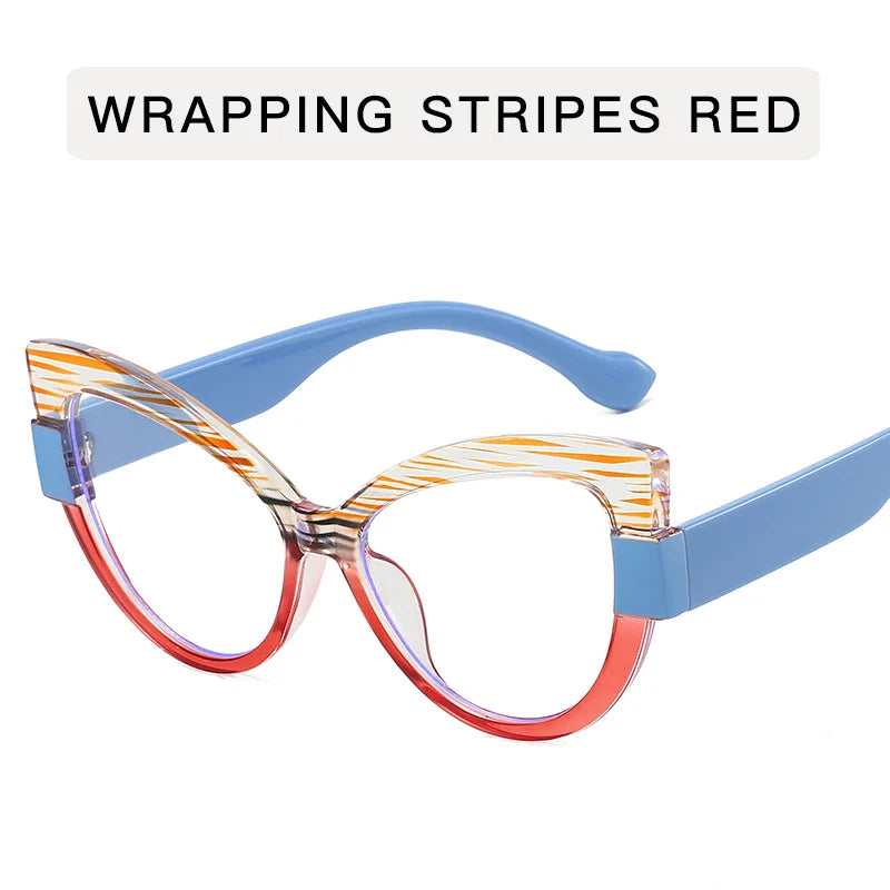 Cat Eye Hyperopia Oversized Reading Glasses blue/ stripe red