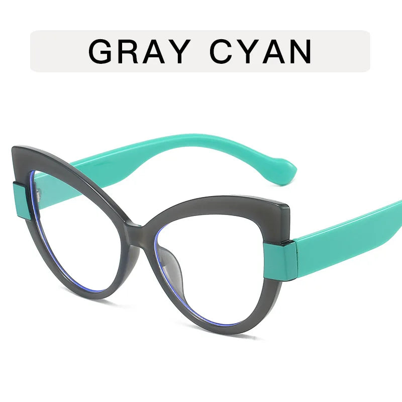 Cat Eye Hyperopia Oversized Reading Glasses gray cyan