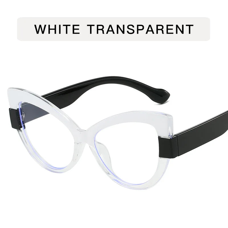 Cat Eye Hyperopia Oversized Reading Glasses white transparent 