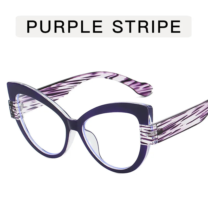 Cat Eye Hyperopia Oversized Reading Glasses purple stripe