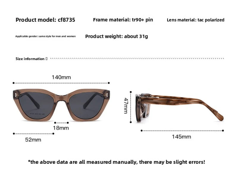 Details of Cat Eye Magnet Clip On Polarized Sunglasses