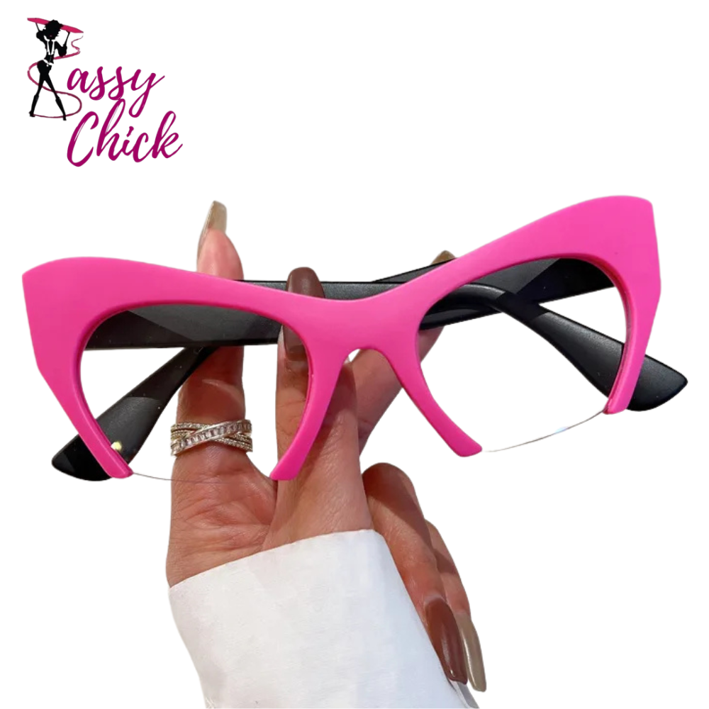Cat Eye Optical Half Frame Computer Myopia Eyeglasses Sassy Chick Logo