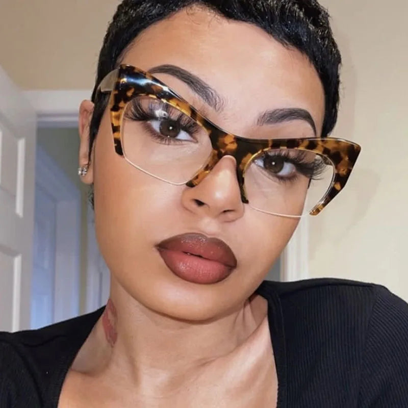 Cat Eye Optical Half Frame Computer Myopia Eyeglasses 