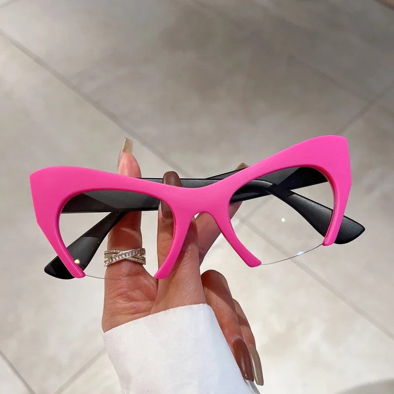 Cat Eye Optical Half Frame Computer Myopia Eyeglasses pink