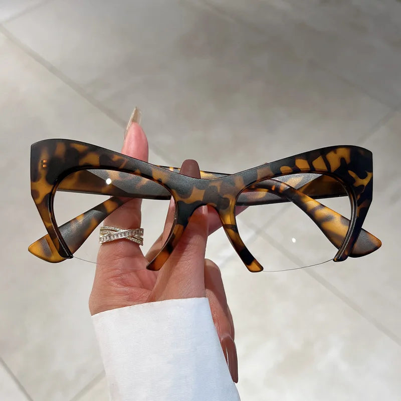 Cat Eye Optical Half Frame Computer Myopia Eyeglasses leopard
