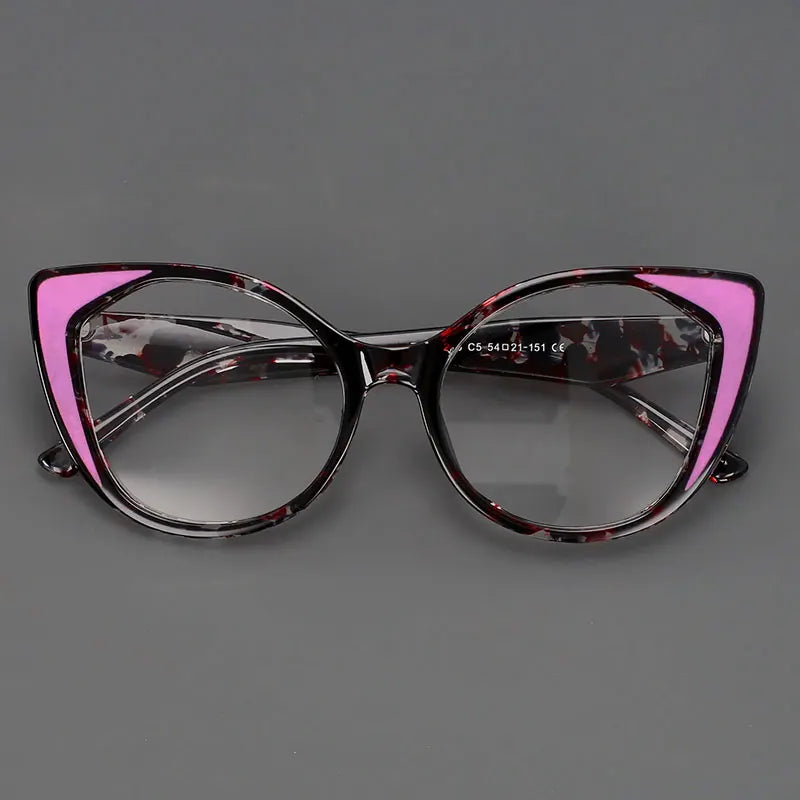 Cat Eye Optical Presbyopic Reading Glasses brown pink