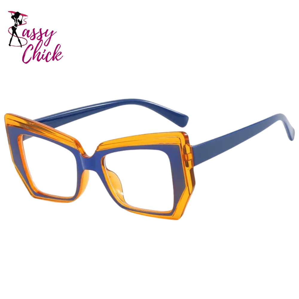 Cat Eye Polygonal Contrasting Color Anti Blue Light Eyewear Sassy Chick Logo