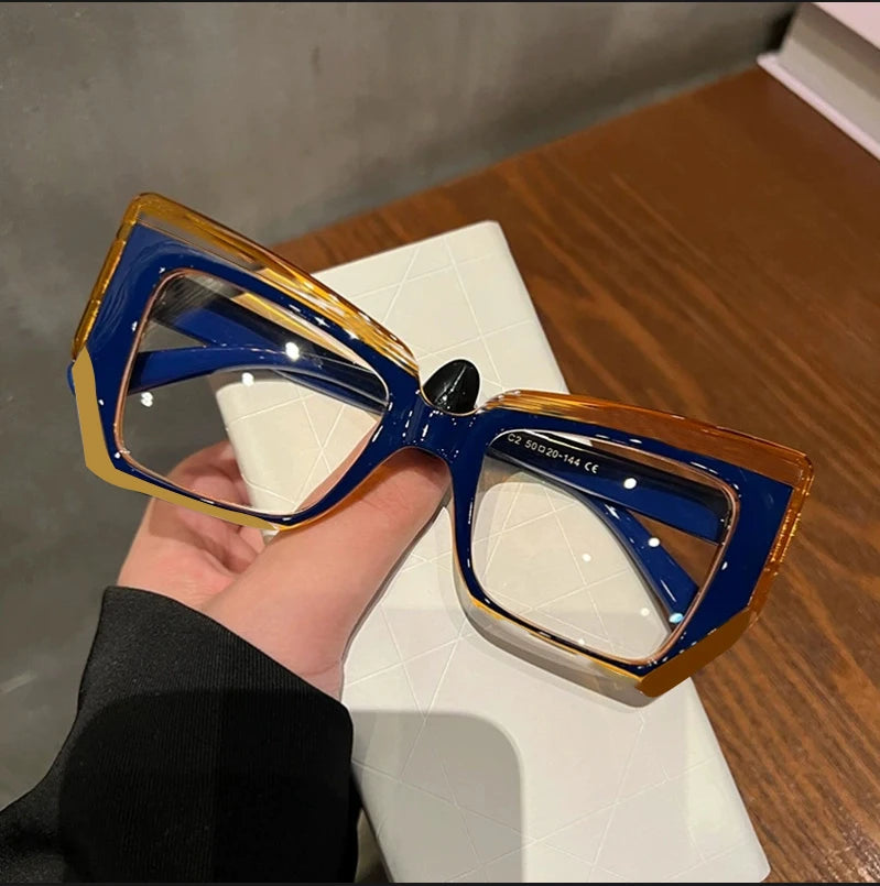 Cat Eye Polygonal Contrasting Color Anti Blue Light Eyewear