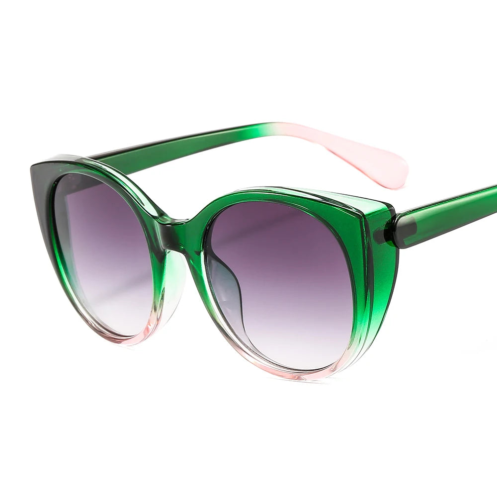 green frame, gradient grey lens cat eye sunglasses