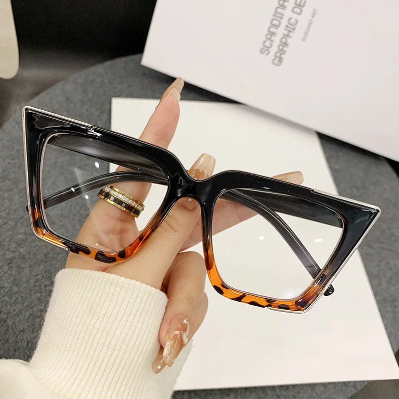 Cat Eye Trendy Large Frame Anti Blue Ray Myopia Glasses
