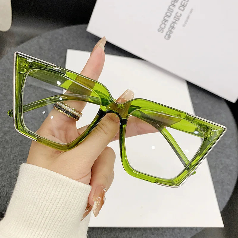 Cat Eye Trendy Large Frame Anti Blue Ray Myopia Glasses