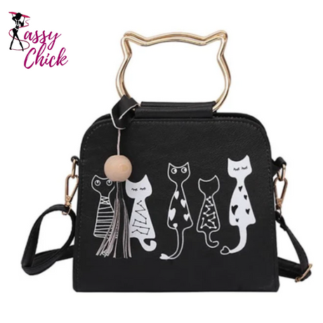 Cat Metal Handle Handbag Sassy Chick Logo