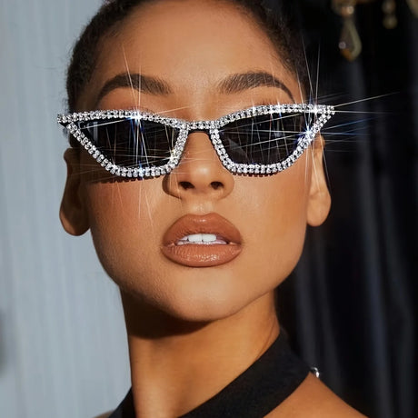 Model Using Cat eye Rhinestone Party Bar sunglasses