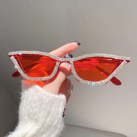 Orange Cat eye Rhinestone Party Bar sunglasses