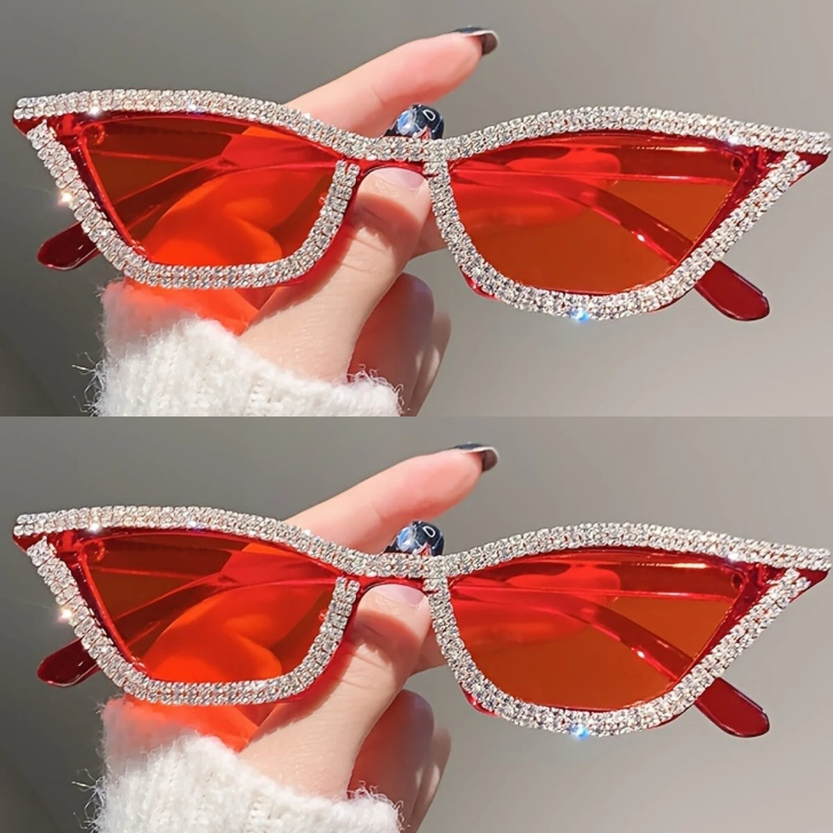 Red Cat eye Rhinestone Party Bar sunglasses