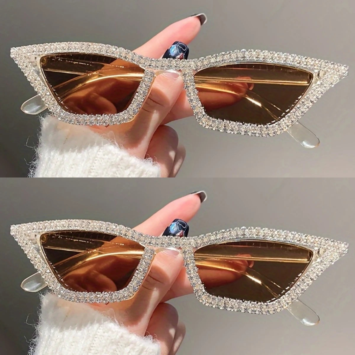Gold Cat eye Rhinestone Party Bar sunglasses