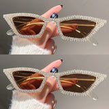 Gold Cat eye Rhinestone Party Bar sunglasses