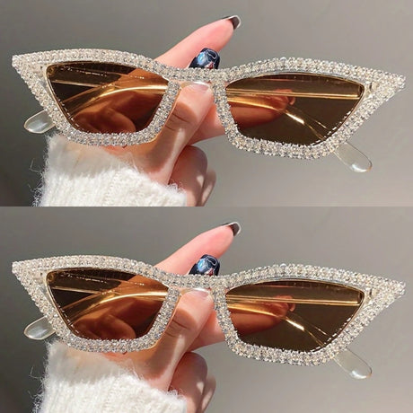Gold Cat eye Rhinestone Party Bar sunglasses