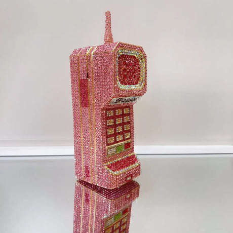 Pink Cellphone Shaped Women Crystal Evening Clutch Bag